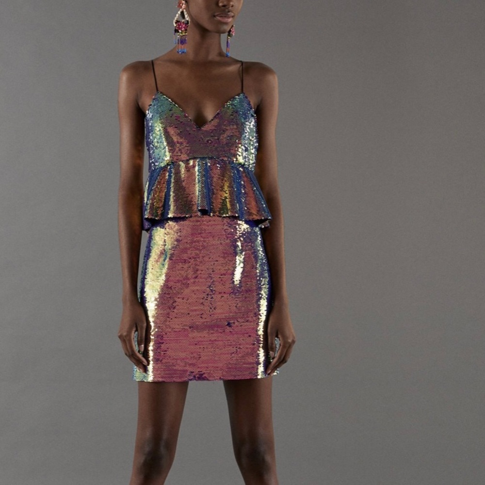 Zara Multicolor Sequins Peplum Mini Dress